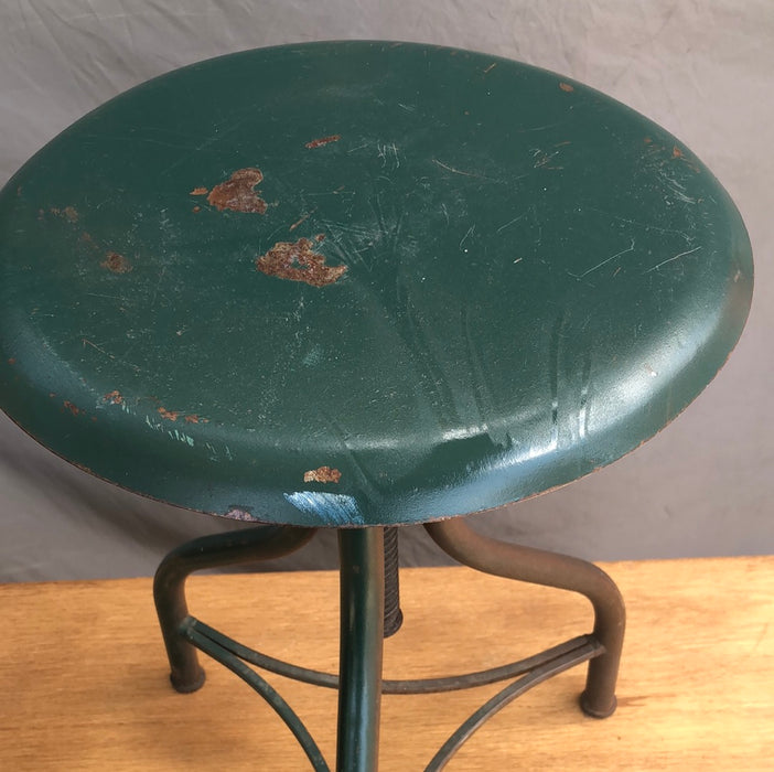 GREEN PAINTED VINTAGE INDUSTRIAL STOOL-ADJUSTABLE