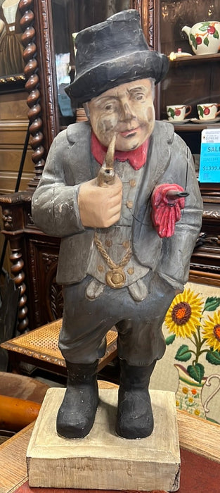 CARVED ANTIQUE CIGAR STORE STATUE OF PIPE SMOKER