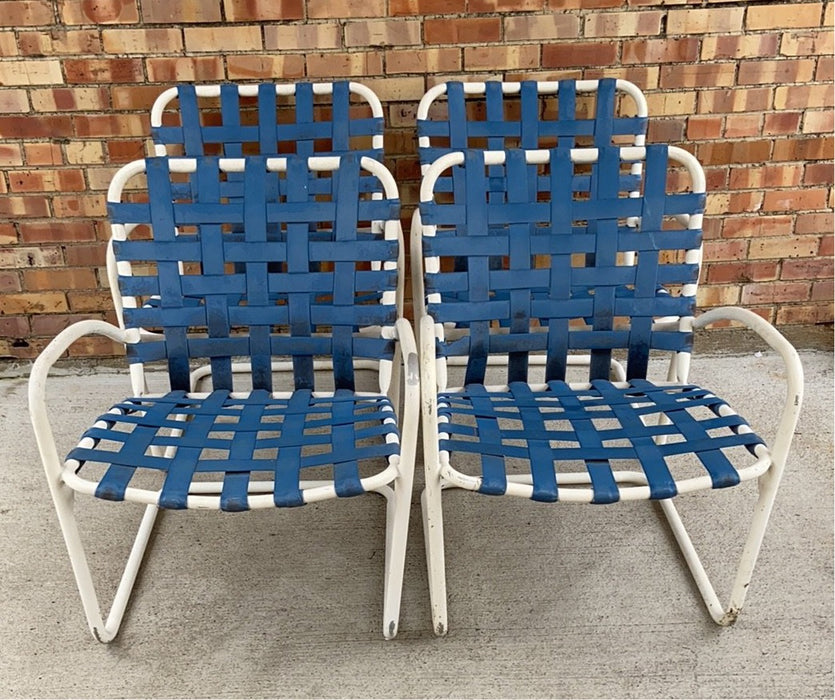 SET OF 4 ALUMINUM LAWN CHAIRS WITH BLUE WEBBING