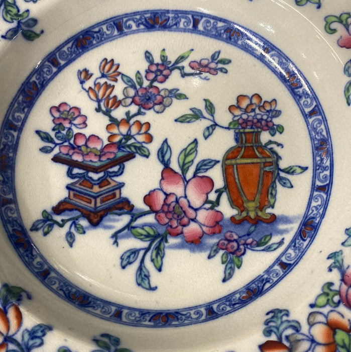 POONA POLYCHROME STAFFORDSHIRE ASIAN FLORAL TRANSFERWARE BOWL - AS FOUND