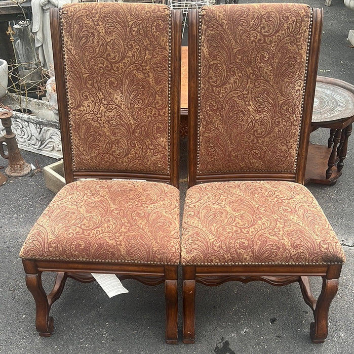 PAIR OF ARMLESS TAPESTRY CHAIRS - NOT OLD