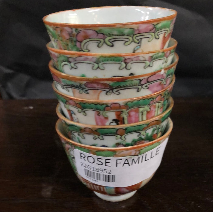 * SET OF SIX ROSE FAMILLE TEA CUPS ADDED TO SOLD LOT