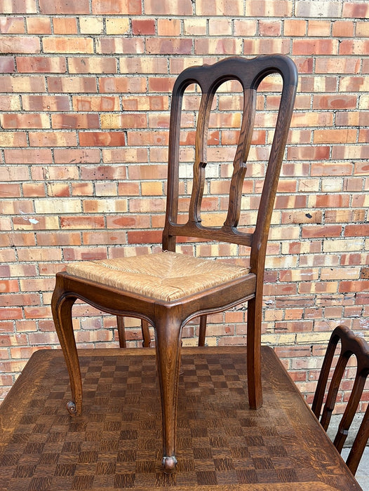 COUNTRY FRENCH OAK 5 PIECE SET OF GAME TABLE AND 4 CHAIRS