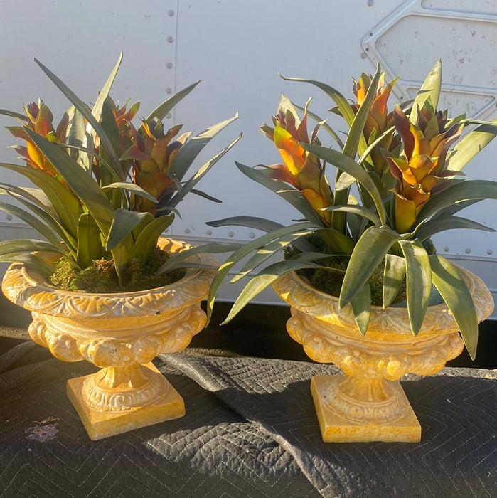 PAIR OF YELLOW METAL URN PLANTERS