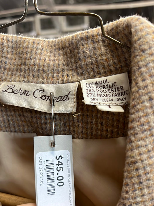 VINTAGE BEIGE BLAZER WITH YELLOW AND GRAY UNDERTONES