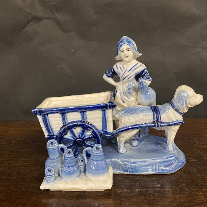DELFT DOG AND CART FIGURINE