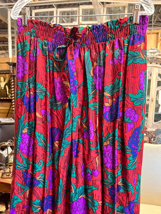 JEWEL TONED FLORAL WIDE LEG PANTS