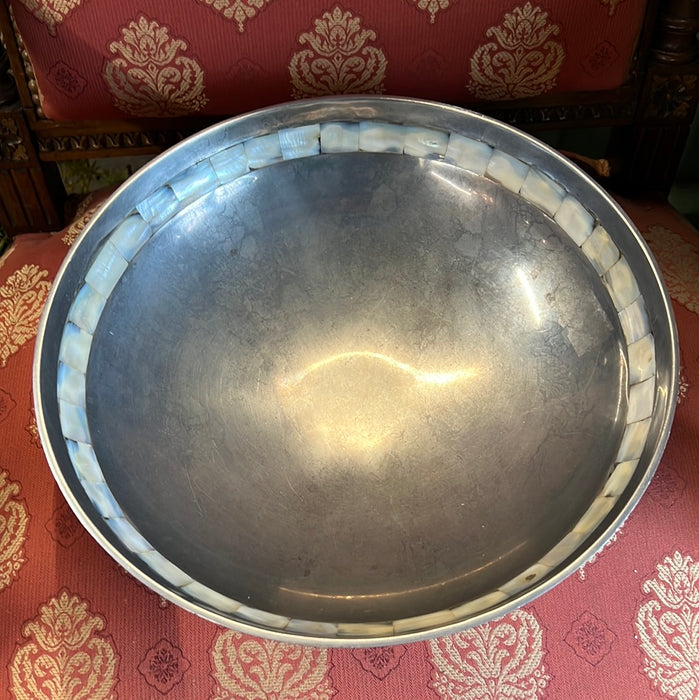 LARGE TOWLE SILVERPLATE BOWL WITH MOTHER OF PEARL BAND