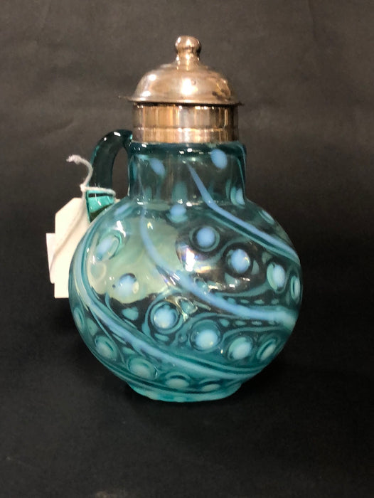 BLUE OPALESCENT ART GLASS SYRUP PITCHER