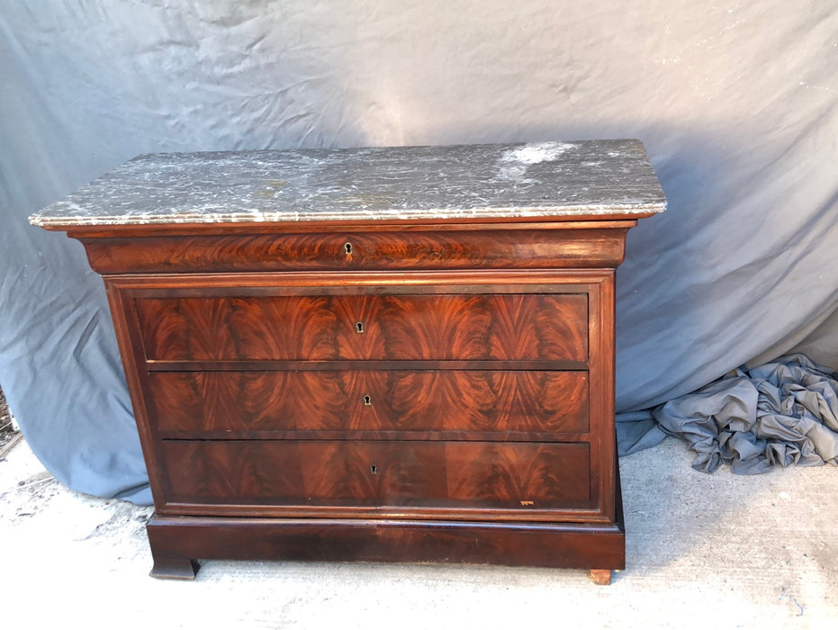 MARBLE TOP LOUIS PHILIPPE FLAME MAHOGANY COMMODE