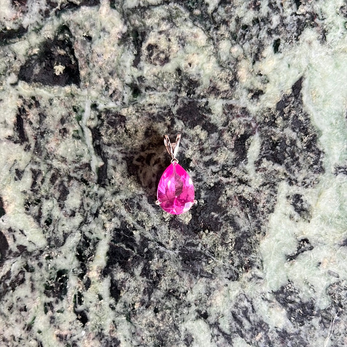 PINK GLASS GEM PEDANT IN STERLING SILVER