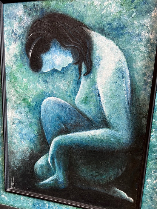 1965 PAINTING OF BLUE NUDE WOMAN BY CHARLOTTE MANNING