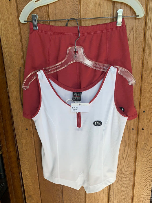 RED TENNIS SKIRT AND WHITE CROP TANK SET