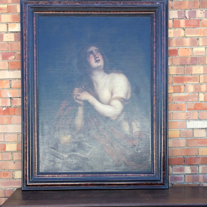 LARGE 18TH CENTURY MARY MAGDALENE OIL PAINTING ON CANVAS IN 20TH C, FRAME