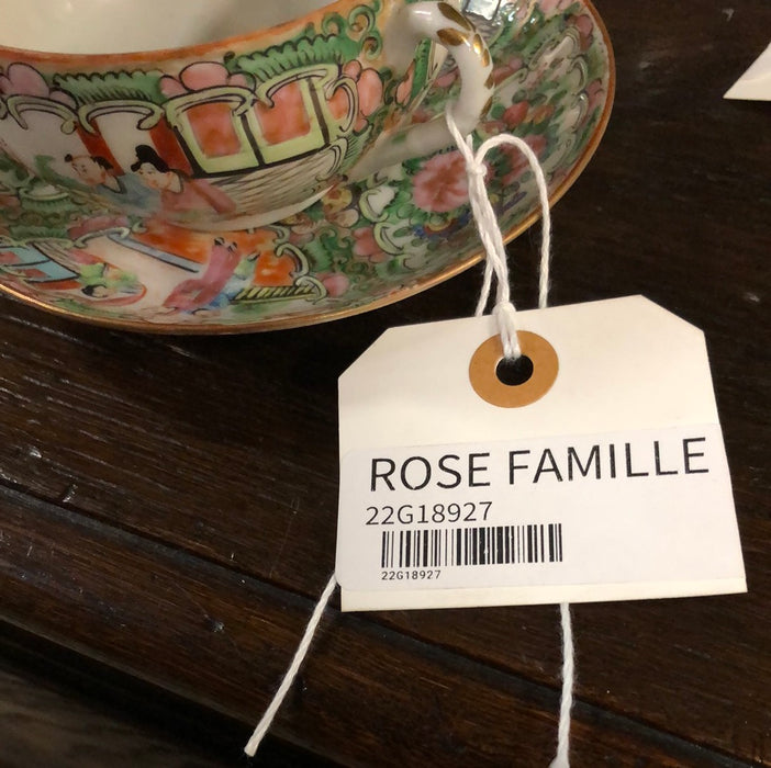 * SET OF SIX ROSE FAMILLE COFFEE CUPS WITH SAUCERS ADDED TO SOLD LOT