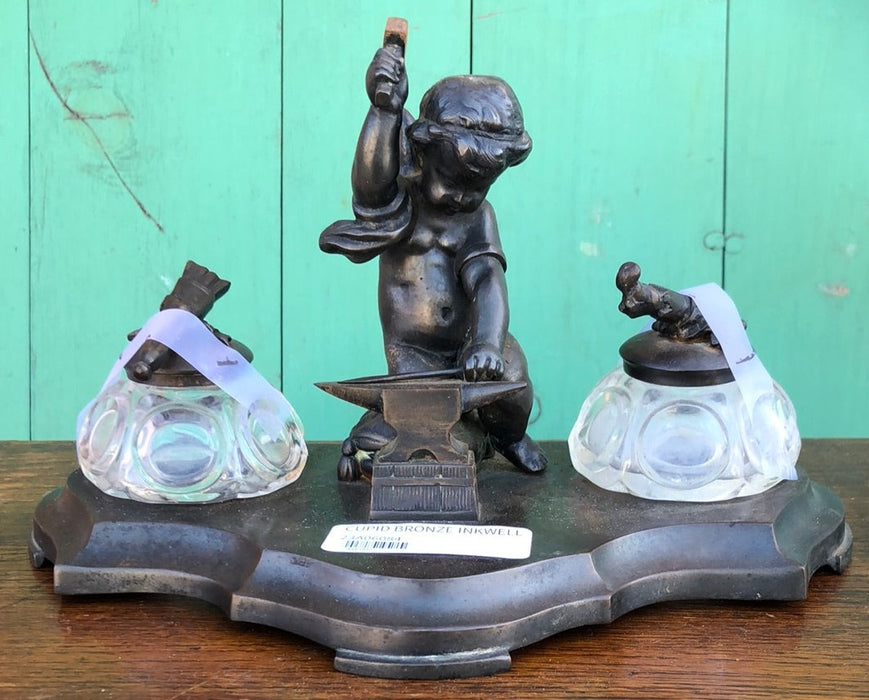 CUPID BRONZE FINISH INKWELL