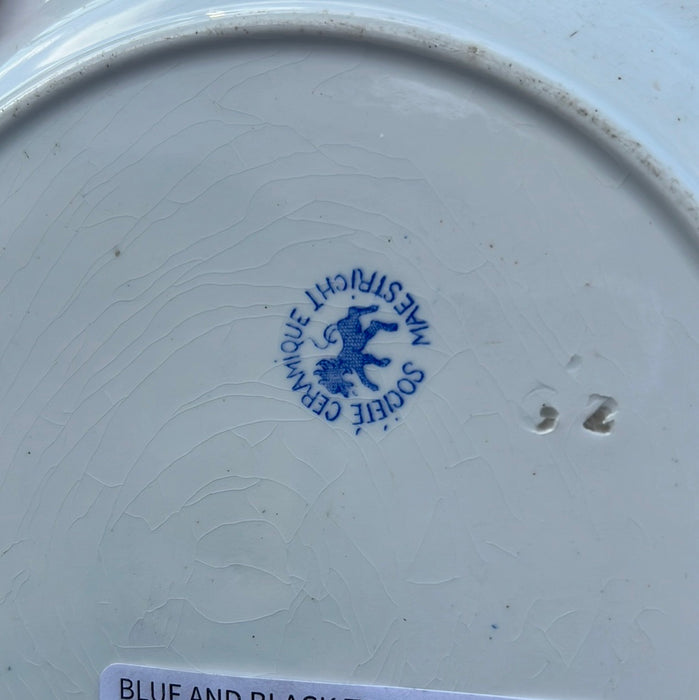 BLUE AND BLACK TRANSFERWARE IRONSTONE PLATE - EACH