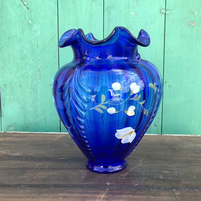 SIGNED BLUE FENTON ART GLASS VASE