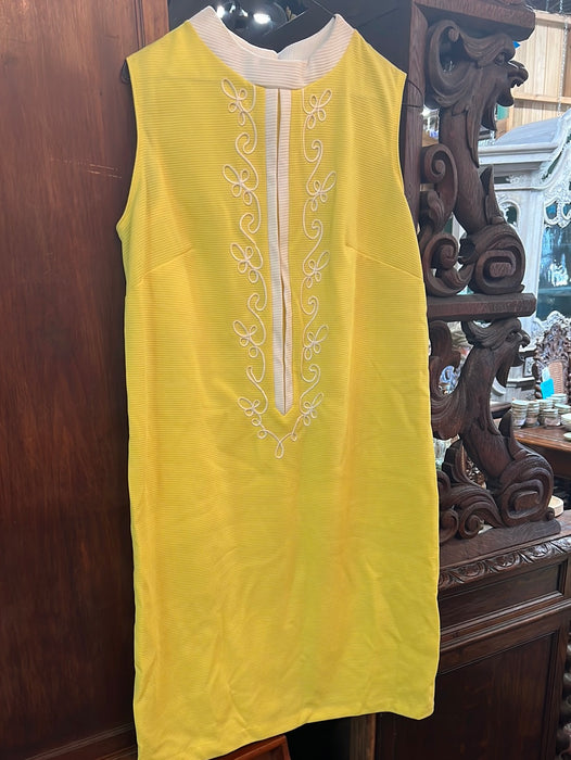 BRIGHT YELLOW TANK DRESS WITH WHITE TRIM