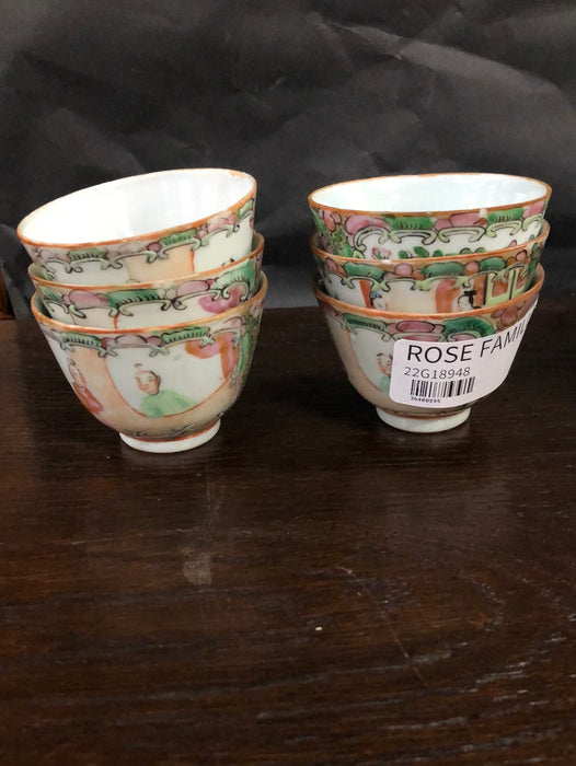 * SET OF SIX ROSE FAMILLE TEA CUPS ADDED TO SOLD LOT