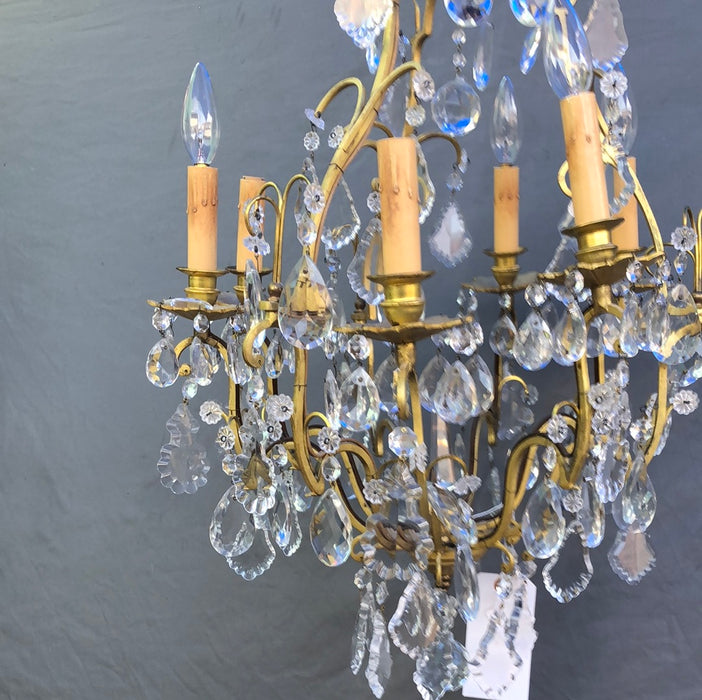 LARGE BRASS CHANDELIER WITH PRISMS