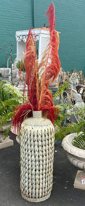 HUGE WOVEN FLOOR VASE WITH COLORFUL PAMPAS - AS FOUND