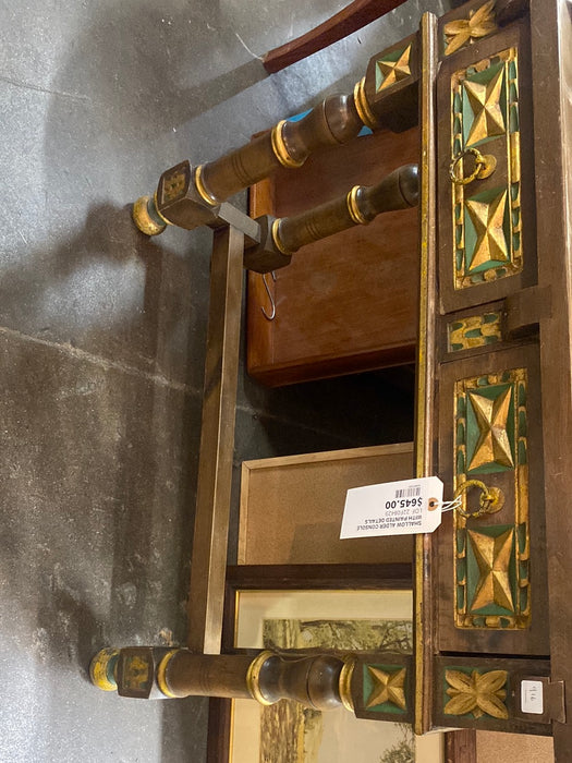 SHALLOW ALDER CONSOLE WITH PAINTED DETAILS