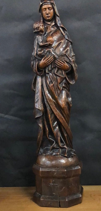 CARVED MADONNA AND CHILD SMALL STATUE