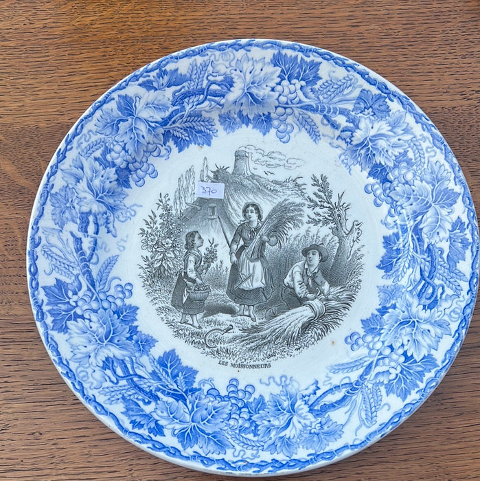 BLUE AND BLACK TRANSFERWARE IRONSTONE PLATE - EACH