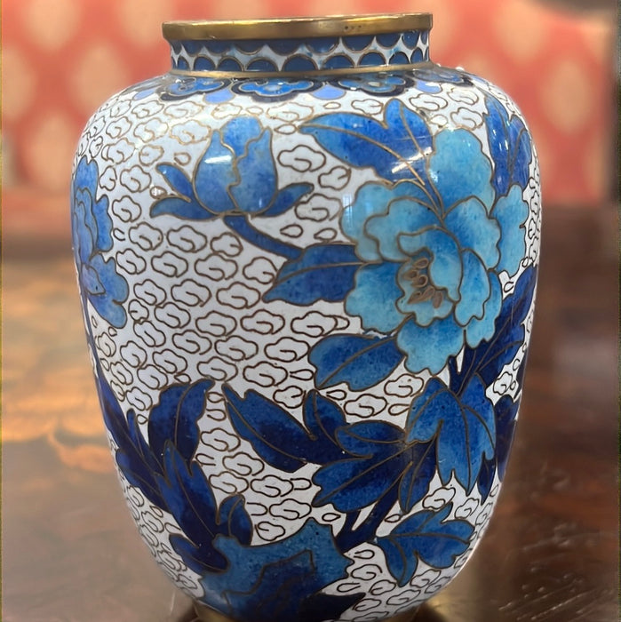 SMALL BLUE AND WHITE CLOISSONE VASE
