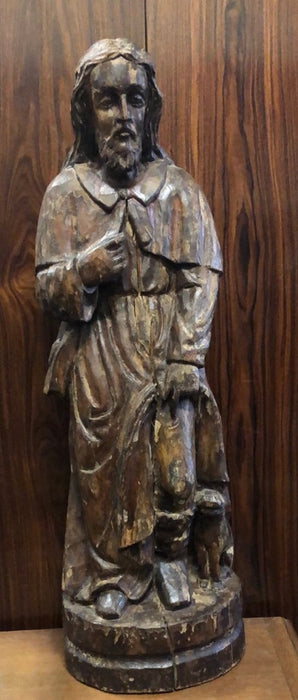 CARVED WOOD STATUE OF ST ROCH-PATRON SAINT OF PLAQUE VICTIMS