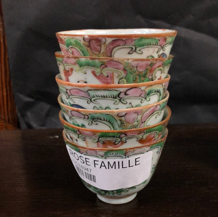 * SET OF SIX ROSE FAMILLE TEACUPS ADDED TO SOLD LOT