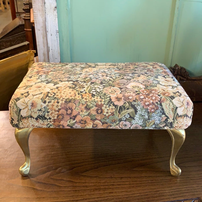 FLORAL STOOL WITH GOLD METAL LEGS