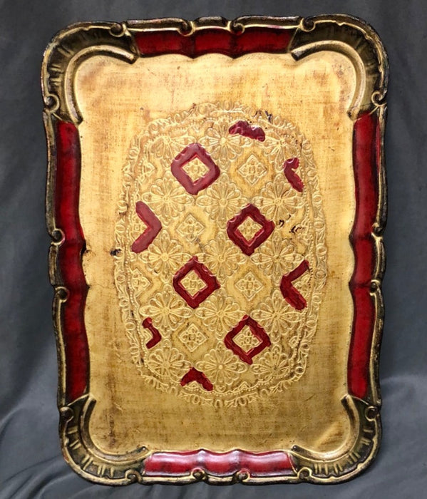 SMALL RECTANGULAR FLORENTINE TRAY WITH GOLD AND RED