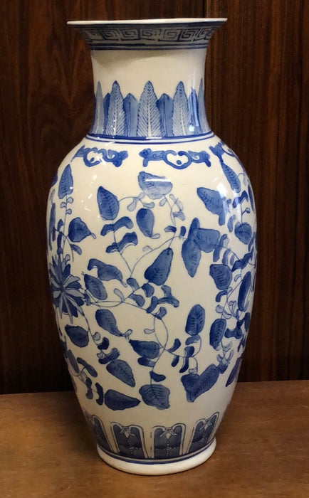 TALL BLUE AND WHITE ASIAN  VASE