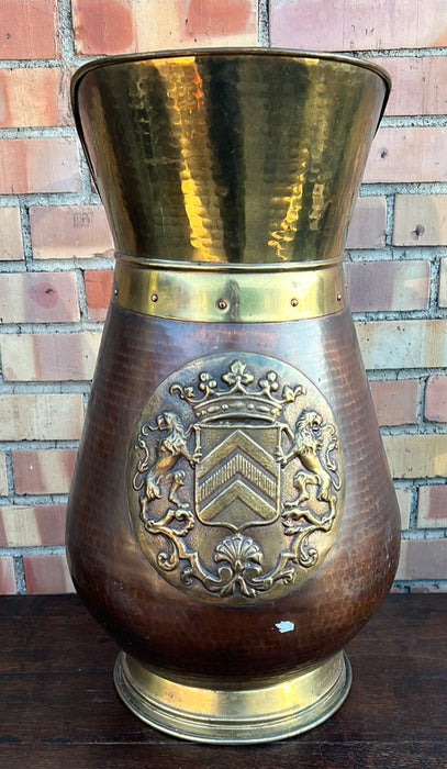 LARGE COPPER WITH BRASS CREST UMBRELLA HOLDER