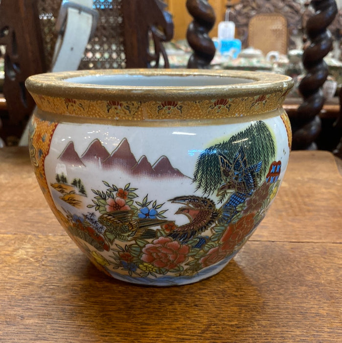 SMALL CHINESE JARDINIERE WITH MOUNTAIN SCENE