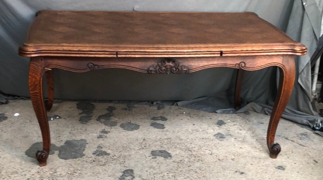 LOUIS XV  PARQUETRY TOP OAK DRAWLEAF TABLE -AS FOUND