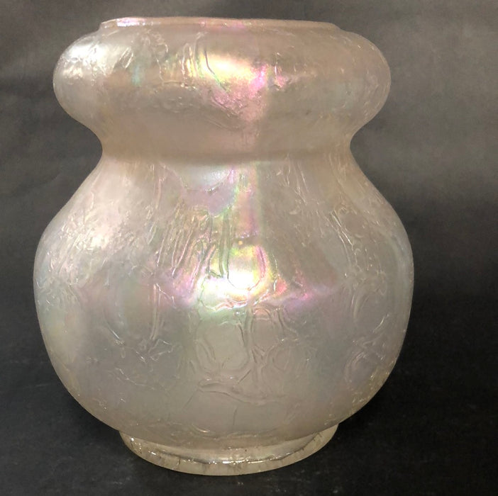 IRIDESCENT BULBOUS CRACKLED VASE