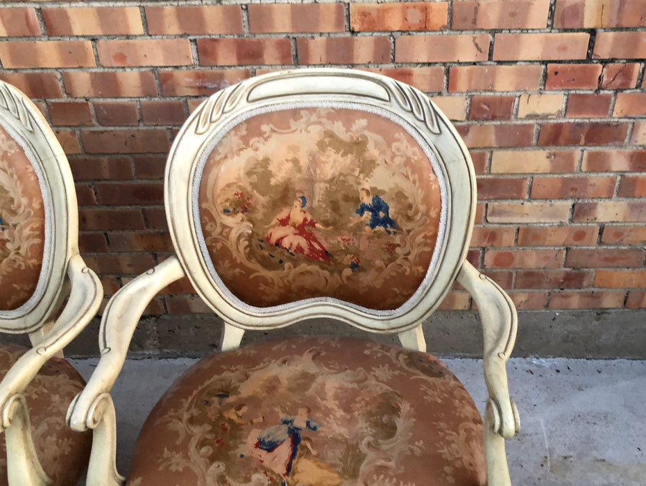 PAIR OF TAPESTRY BACK LOUIS XV PAINTED CHAIRS