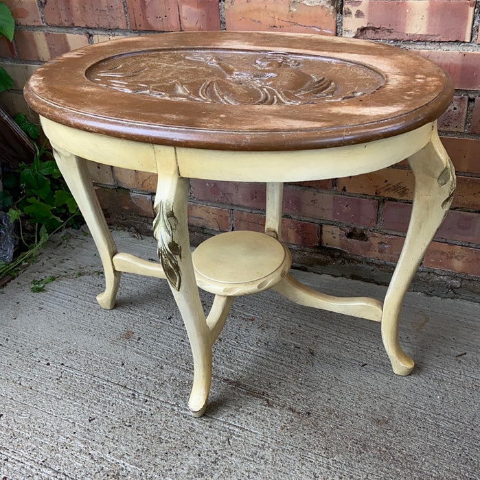 SMALL OVAL PAINTED TABLE WITH NUDE LADY