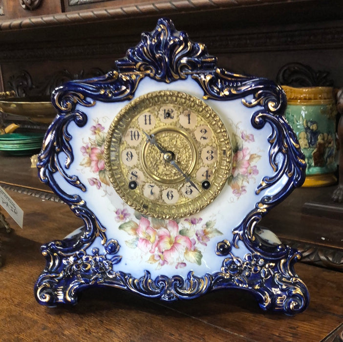 FRENCH BLUE AND WHITE PORCELAIN CLOCK