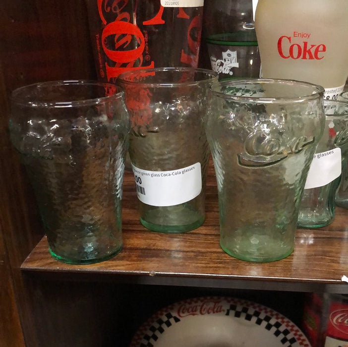 Set of 3-6 ounce green glass Coca-Cola glasses