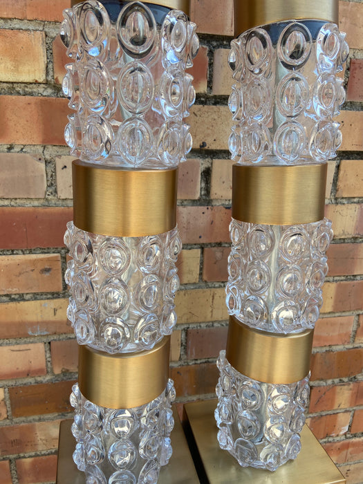 PAIR OF GOLD AND GLASS LAMPS