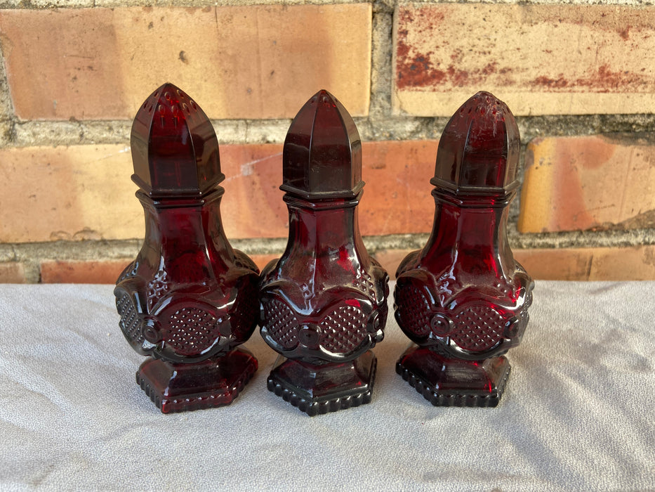 SET OF 3 RUBY GLASS SHAKERS