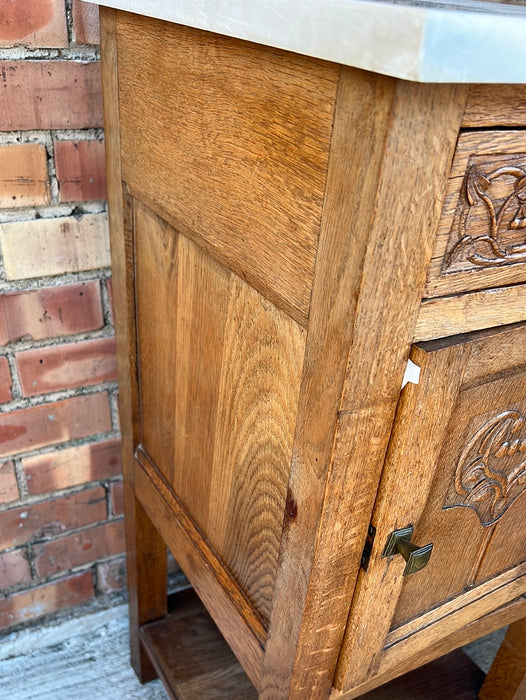 WHITE MARBLE TOP OAK NIGHT STAND