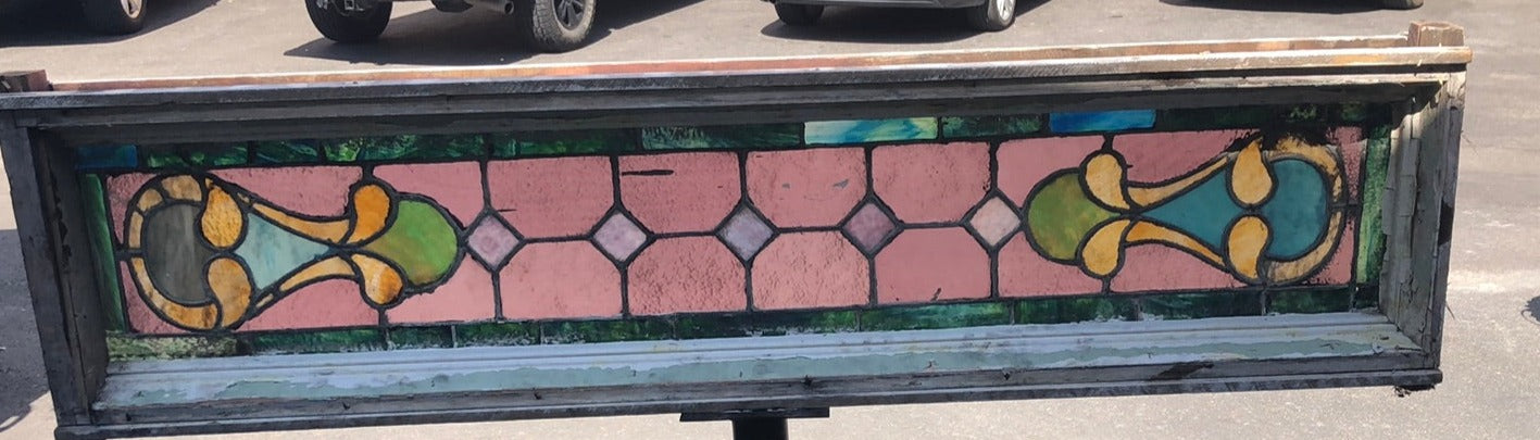 LARGE ANTIQUE STAINED GLASS TRANSOM