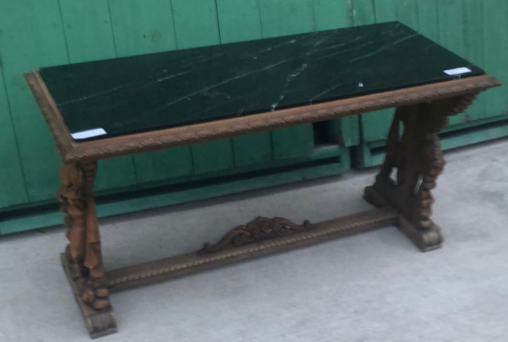 LARGE CARVED ANGEL TABLE WITH BLACK MARBLE TOP