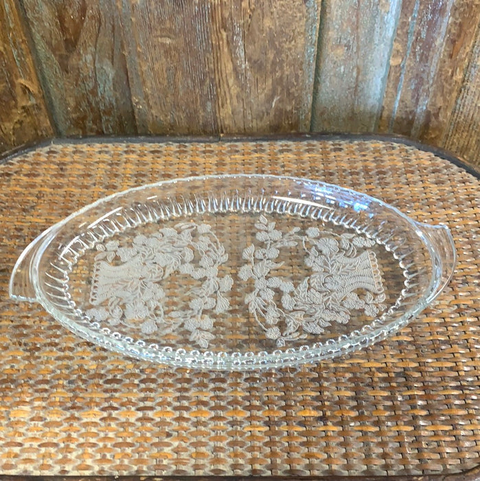 SMALL OVAL CLEAR GLASS TRAY WITH FLORAL DESIGN