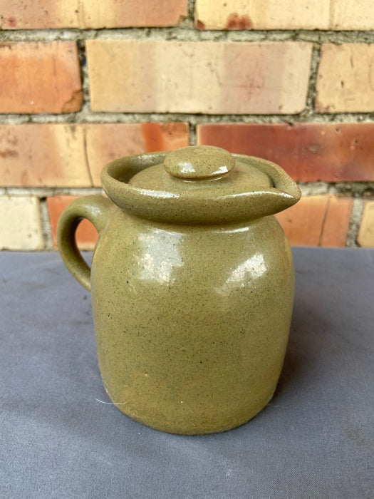 GREEN SIGNED GLAZED POTTERY CREAMER